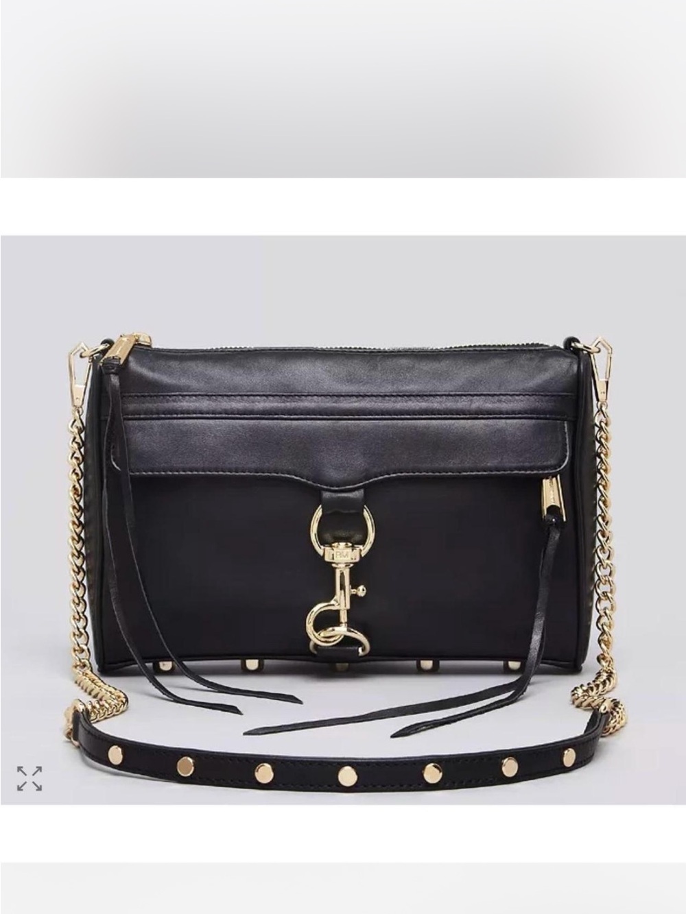Rebecca Minkoff Leather Black Crossbody Bag Gold Mini Mac and Hook Detail